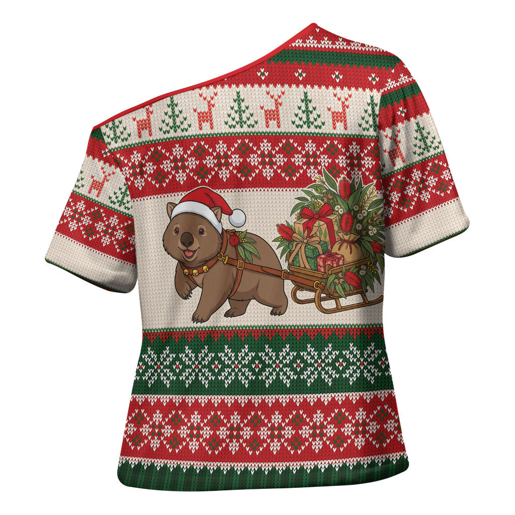 Aussie Wombat Christmas Cross Shoulder Shirt Festive Knitted Pattern Inspired