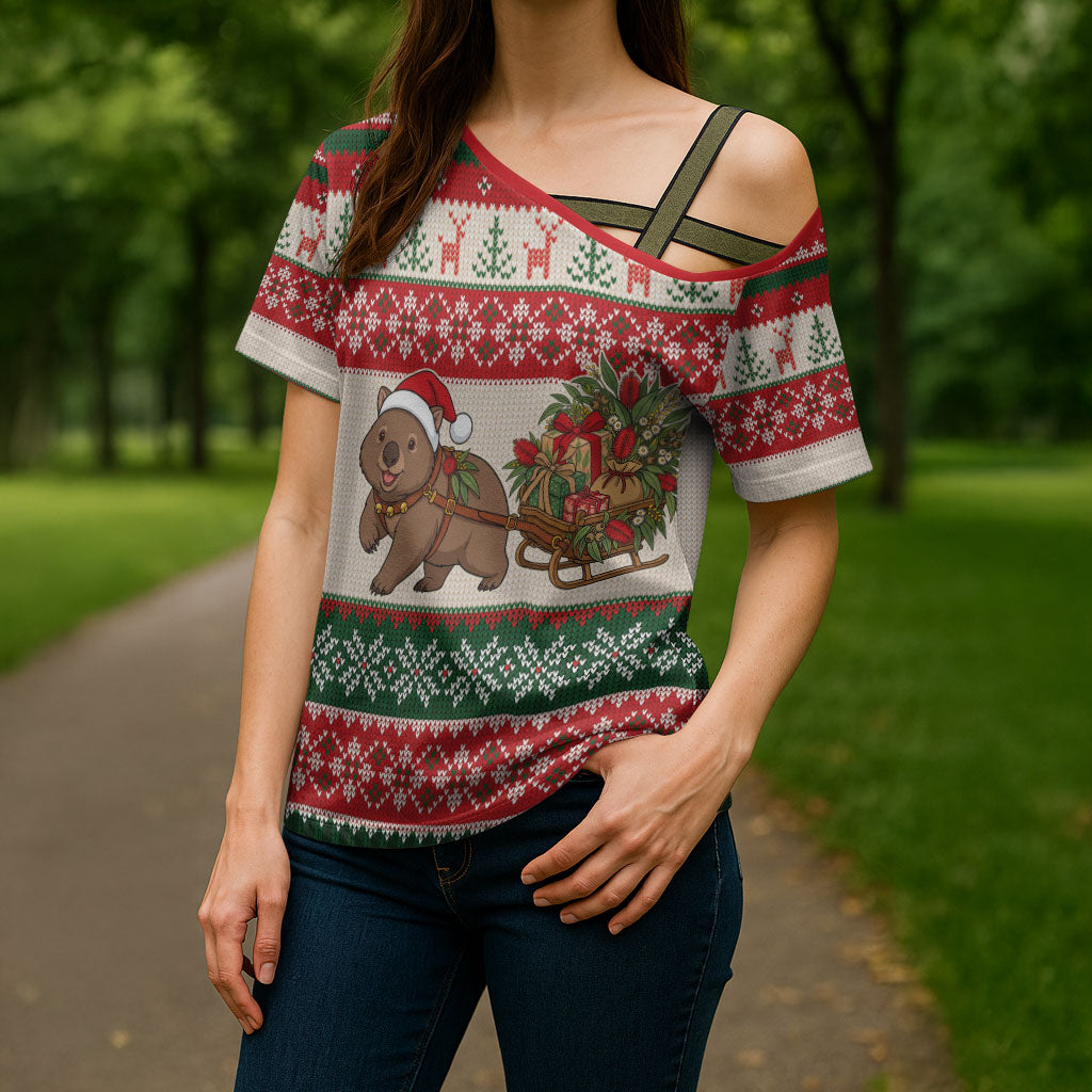 Aussie Wombat Christmas Cross Shoulder Shirt Festive Knitted Pattern Inspired