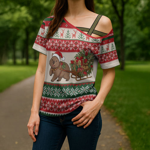 Aussie Wombat Christmas Cross Shoulder Shirt Festive Knitted Pattern Inspired