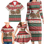 Aussie Wombat Christmas Family Matching Long Sleeve Bodycon Dress and Hawaiian Shirt Festive Knitted Pattern Inspired
