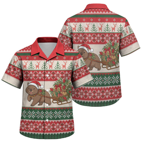 Aussie Wombat Christmas Family Matching Mermaid Dress and Hawaiian Shirt Festive Knitted Pattern Inspired