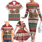 Aussie Wombat Christmas Family Matching Off The Shoulder Long Sleeve Dress and Hawaiian Shirt Festive Knitted Pattern Inspired