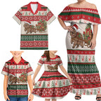 Aussie Wombat Christmas Family Matching Off Shoulder Maxi Dress and Hawaiian Shirt Festive Knitted Pattern Inspired