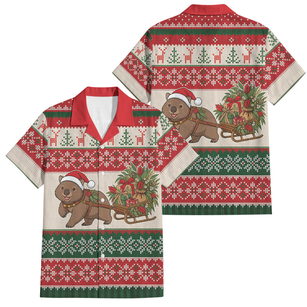 Aussie Wombat Christmas Family Matching Off Shoulder Maxi Dress and Hawaiian Shirt Festive Knitted Pattern Inspired