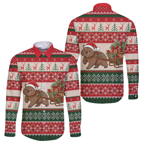 Aussie Wombat Christmas Family Matching Off Shoulder Maxi Dress and Hawaiian Shirt Festive Knitted Pattern Inspired