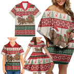 Aussie Wombat Christmas Family Matching Off Shoulder Short Dress and Hawaiian Shirt Festive Knitted Pattern Inspired