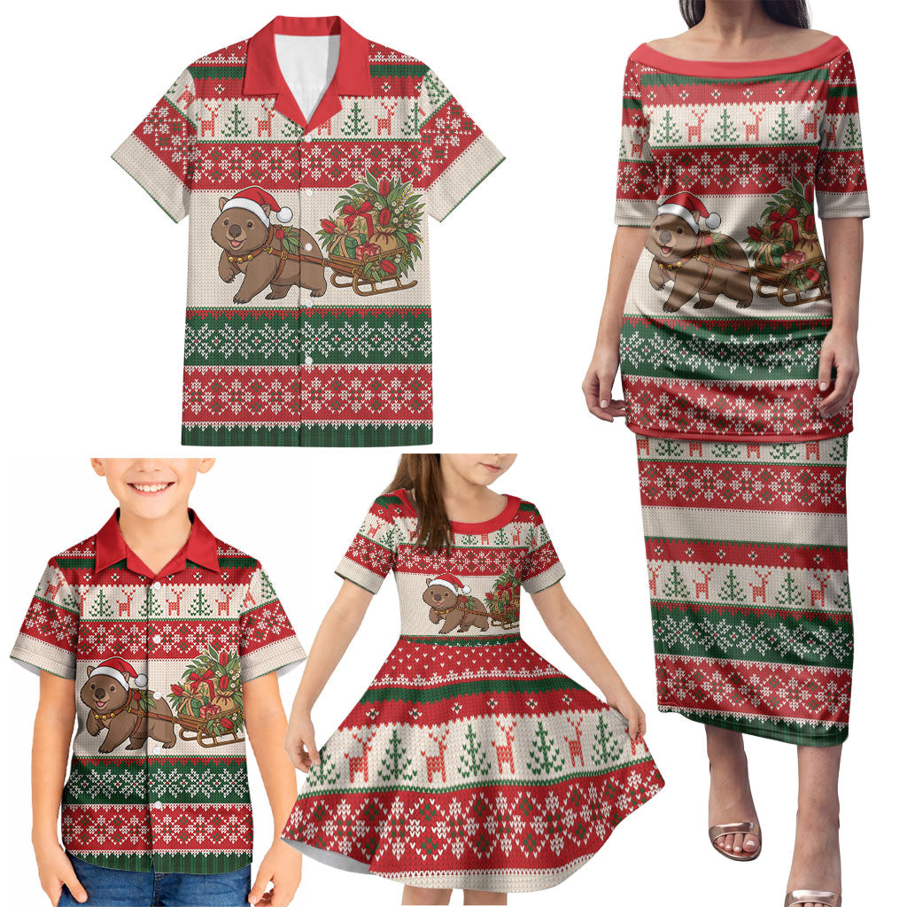 Aussie Wombat Christmas Family Matching Puletasi and Hawaiian Shirt Festive Knitted Pattern Inspired