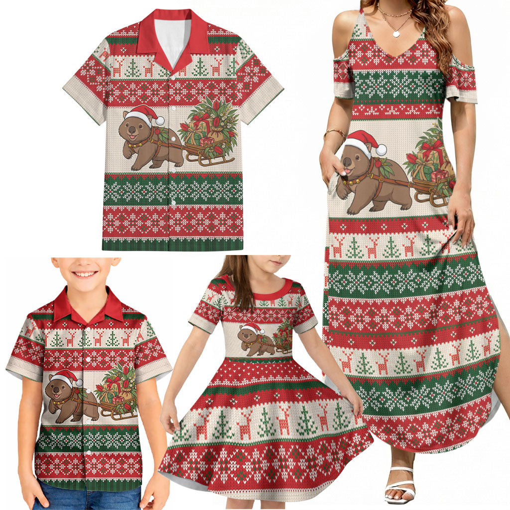 Aussie Wombat Christmas Family Matching Summer Maxi Dress and Hawaiian Shirt Festive Knitted Pattern Inspired
