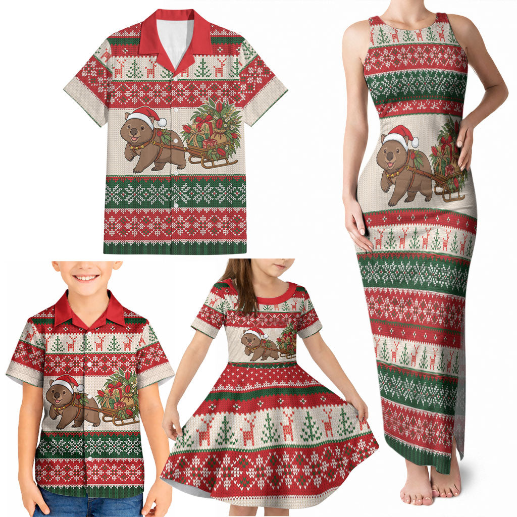 Aussie Wombat Christmas Family Matching Tank Maxi Dress and Hawaiian Shirt Festive Knitted Pattern Inspired