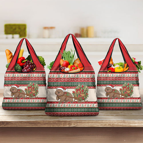 Aussie Wombat Christmas Grocery Bag Festive Knitted Pattern Inspired