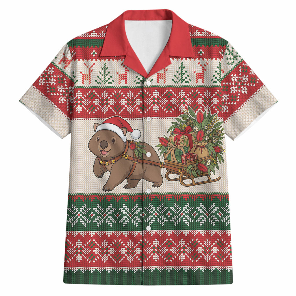 Aussie Wombat Christmas Hawaiian Shirt Festive Knitted Pattern Inspired