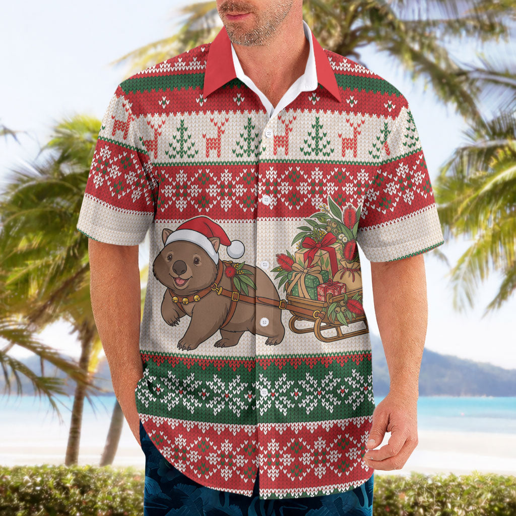 Aussie Wombat Christmas Hawaiian Shirt Festive Knitted Pattern Inspired