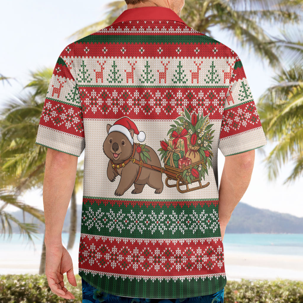 Aussie Wombat Christmas Hawaiian Shirt Festive Knitted Pattern Inspired