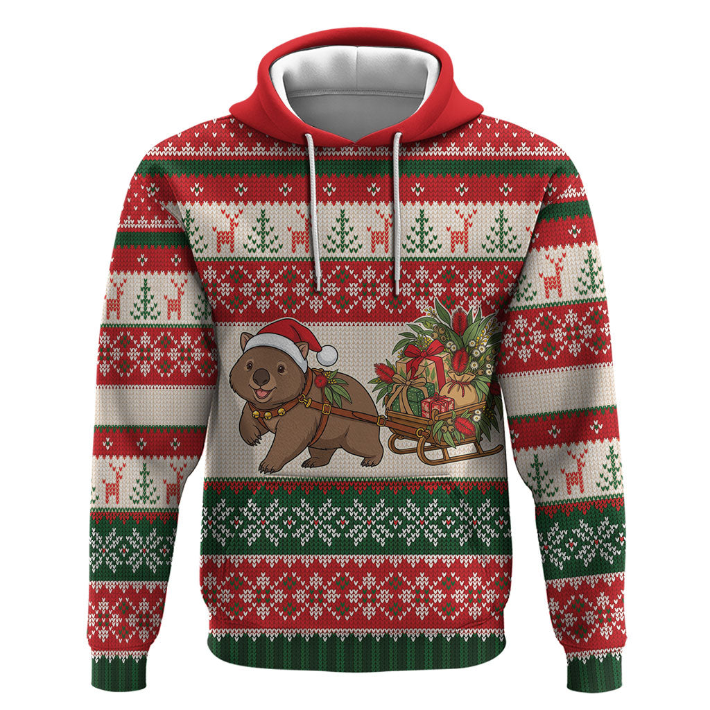 Aussie Wombat Christmas Hoodie Festive Knitted Pattern Inspired