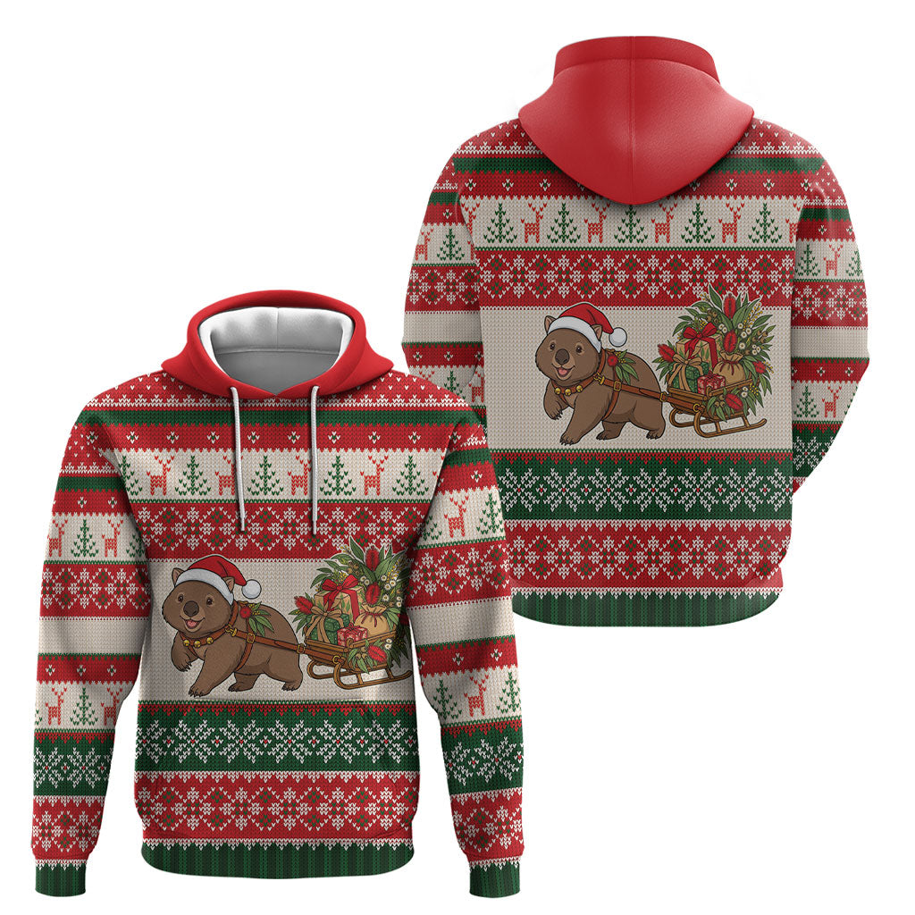 Aussie Wombat Christmas Hoodie Festive Knitted Pattern Inspired