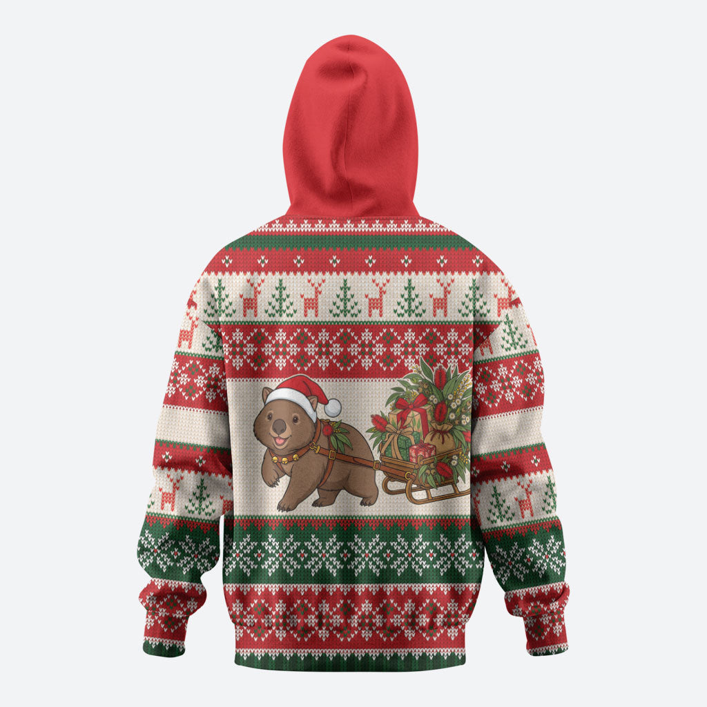 Aussie Wombat Christmas Hoodie Festive Knitted Pattern Inspired
