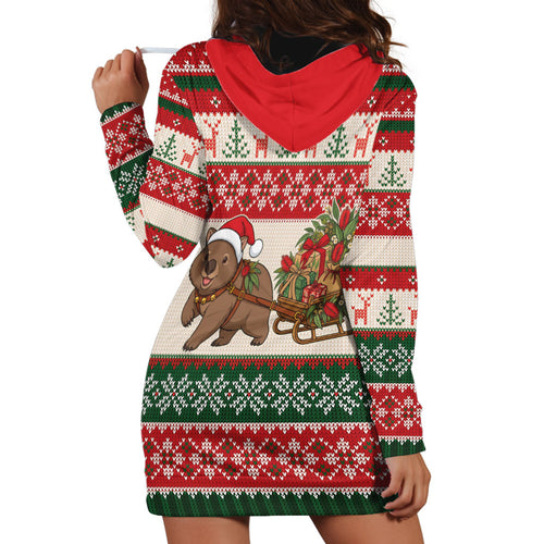 Aussie Wombat Christmas Hoodie Dress Festive Knitted Pattern Inspired