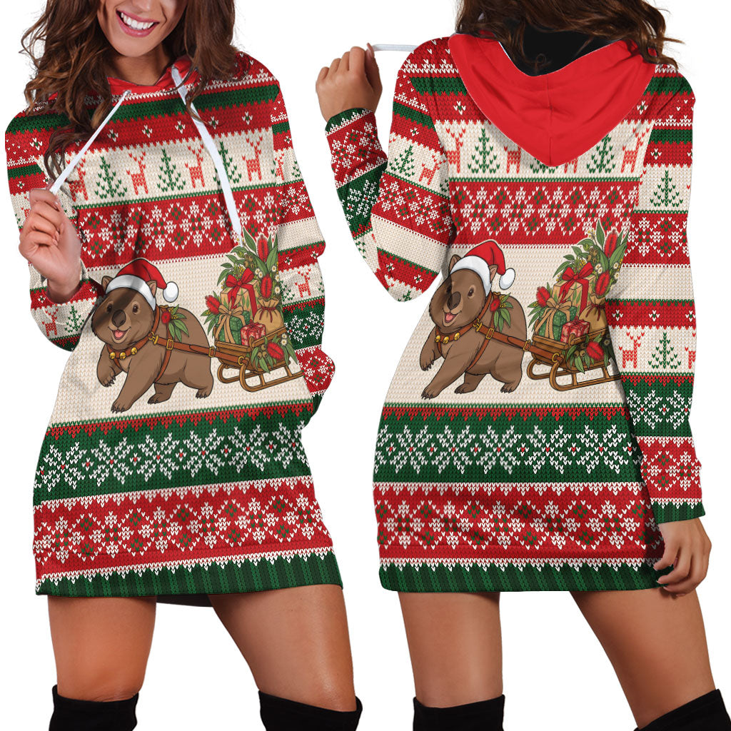 Aussie Wombat Christmas Hoodie Dress Festive Knitted Pattern Inspired