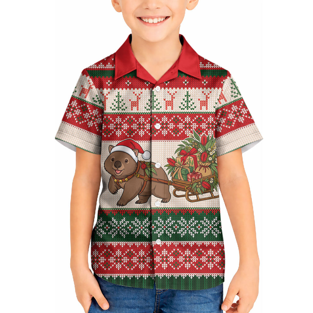 Aussie Wombat Christmas Kid Hawaiian Shirt Festive Knitted Pattern Inspired