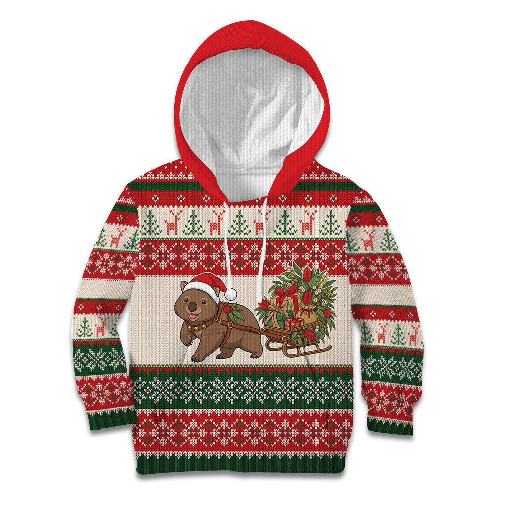 Aussie Wombat Christmas Kid Hoodie Festive Knitted Pattern Inspired