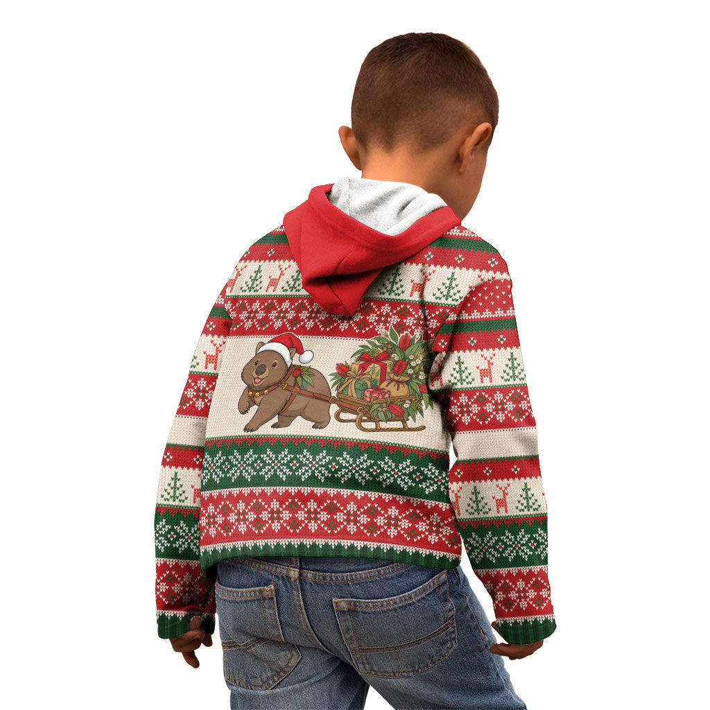 Aussie Wombat Christmas Kid Hoodie Festive Knitted Pattern Inspired