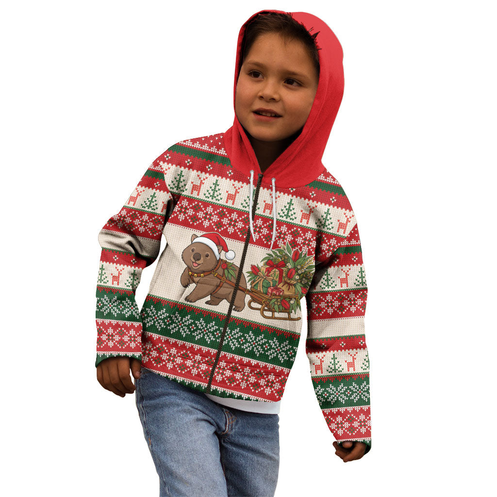 Aussie Wombat Christmas Kid Hoodie Festive Knitted Pattern Inspired