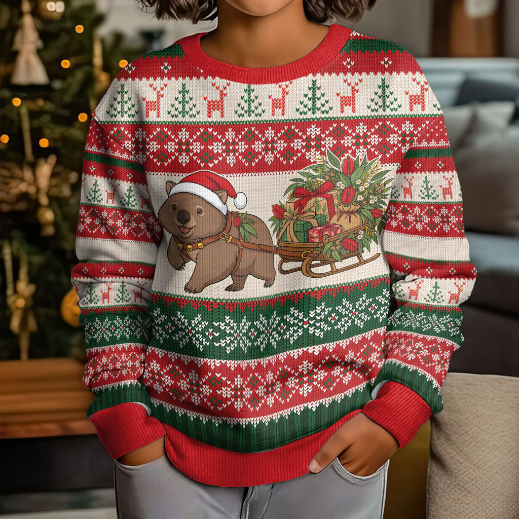 Aussie Wombat Christmas Kid Ugly Christmas Sweater Festive Knitted Pattern Inspired