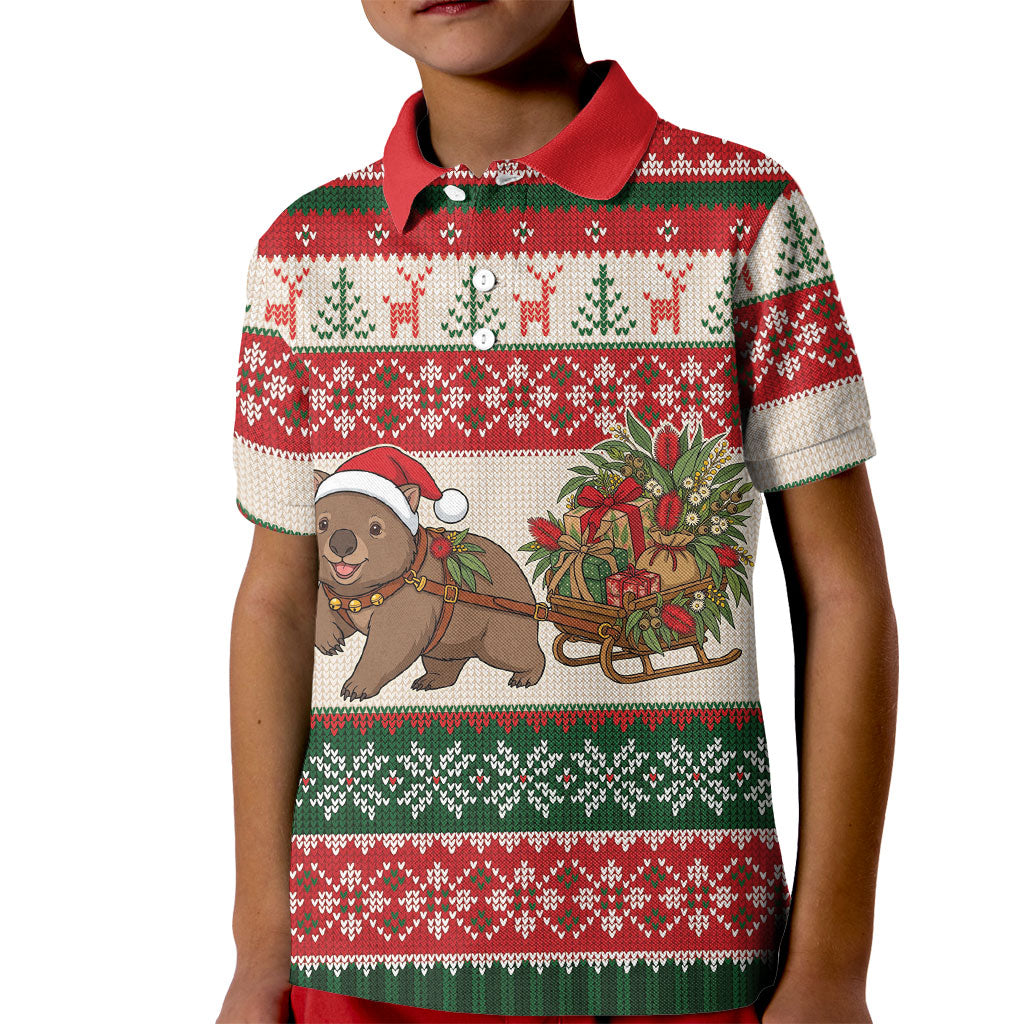 Aussie Wombat Christmas Kid Polo Shirt Festive Knitted Pattern Inspired