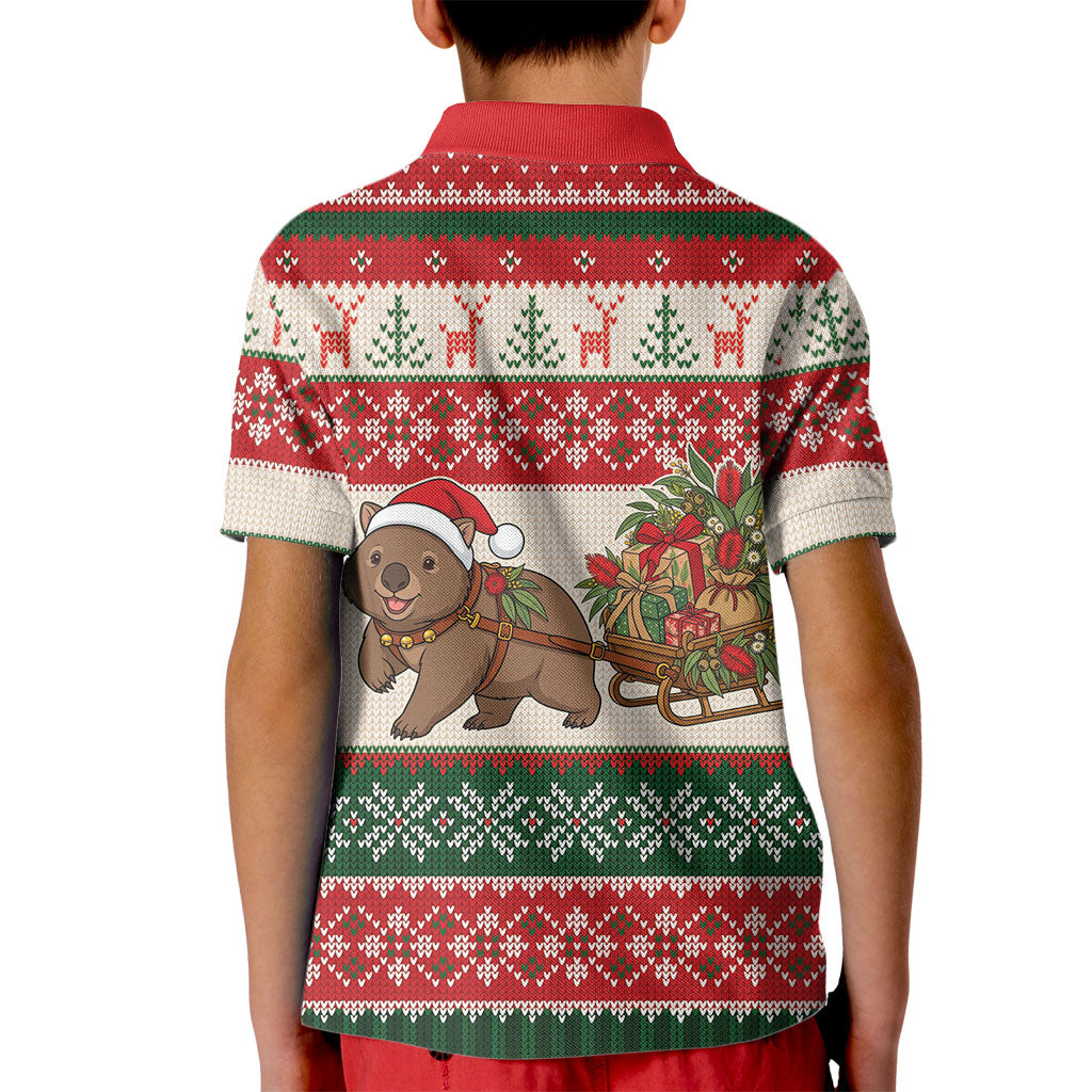 Aussie Wombat Christmas Kid Polo Shirt Festive Knitted Pattern Inspired