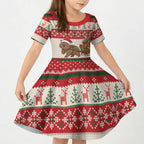 Aussie Wombat Christmas Kid Short Sleeve Dress Festive Knitted Pattern Inspired