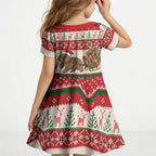 Aussie Wombat Christmas Kid Short Sleeve Dress Festive Knitted Pattern Inspired