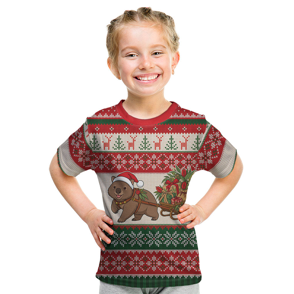 Aussie Wombat Christmas Kid T Shirt Festive Knitted Pattern Inspired