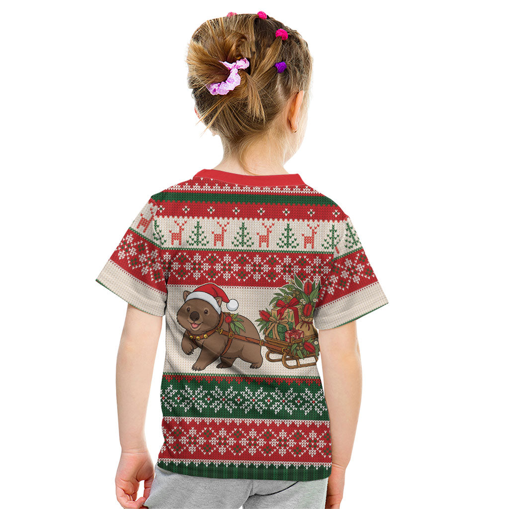 Aussie Wombat Christmas Kid T Shirt Festive Knitted Pattern Inspired