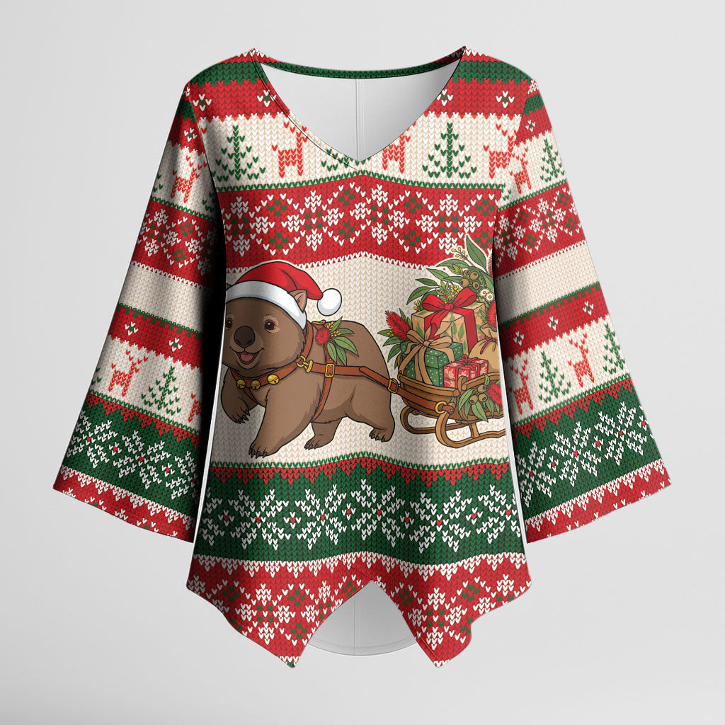 Aussie Wombat Christmas Kimono Sleeve Blouse Festive Knitted Pattern Inspired