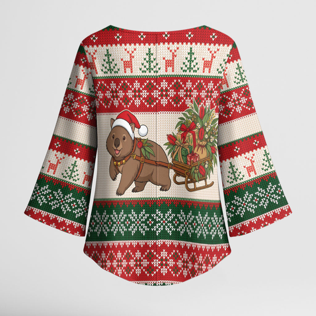 Aussie Wombat Christmas Kimono Sleeve Blouse Festive Knitted Pattern Inspired