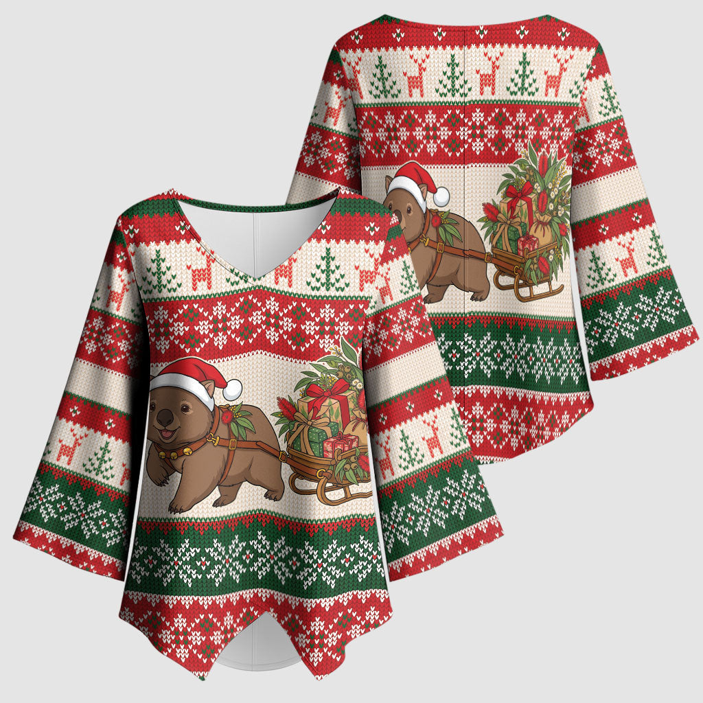 Aussie Wombat Christmas Kimono Sleeve Blouse Festive Knitted Pattern Inspired