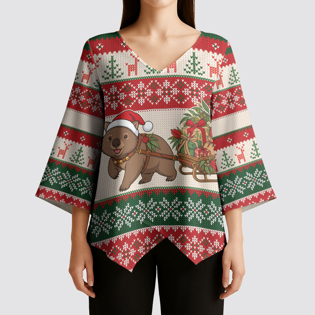 Aussie Wombat Christmas Kimono Sleeve Blouse Festive Knitted Pattern Inspired