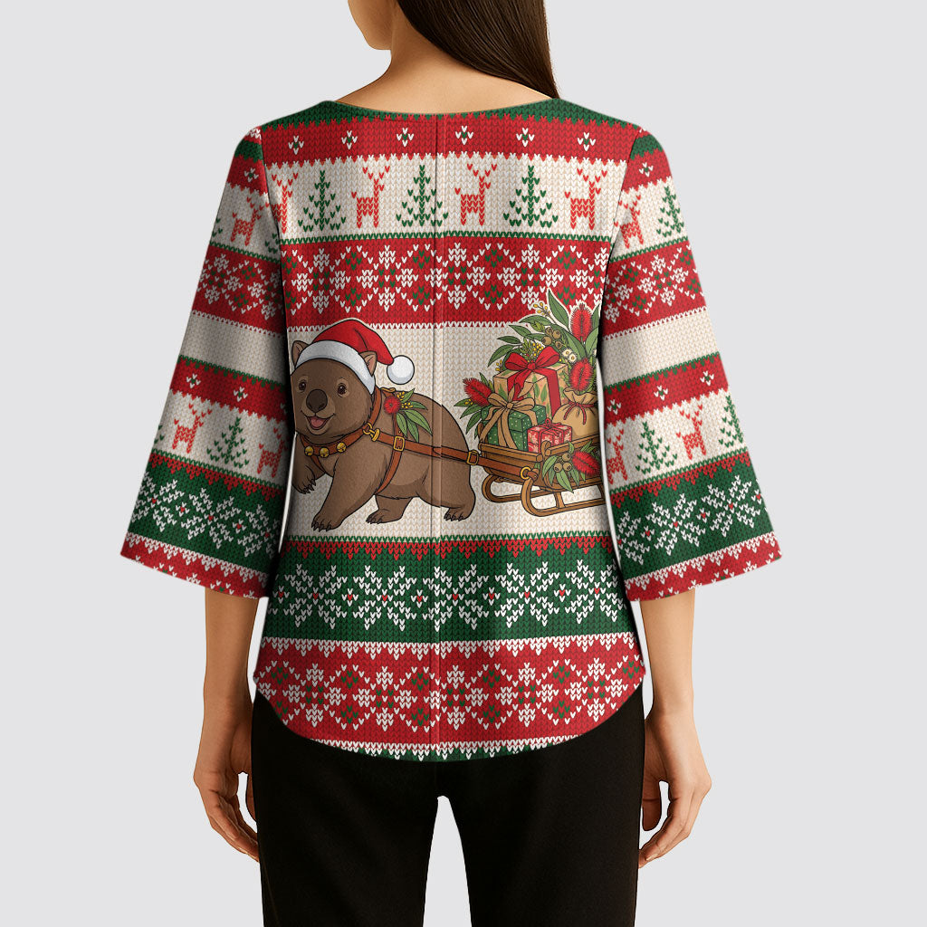 Aussie Wombat Christmas Kimono Sleeve Blouse Festive Knitted Pattern Inspired