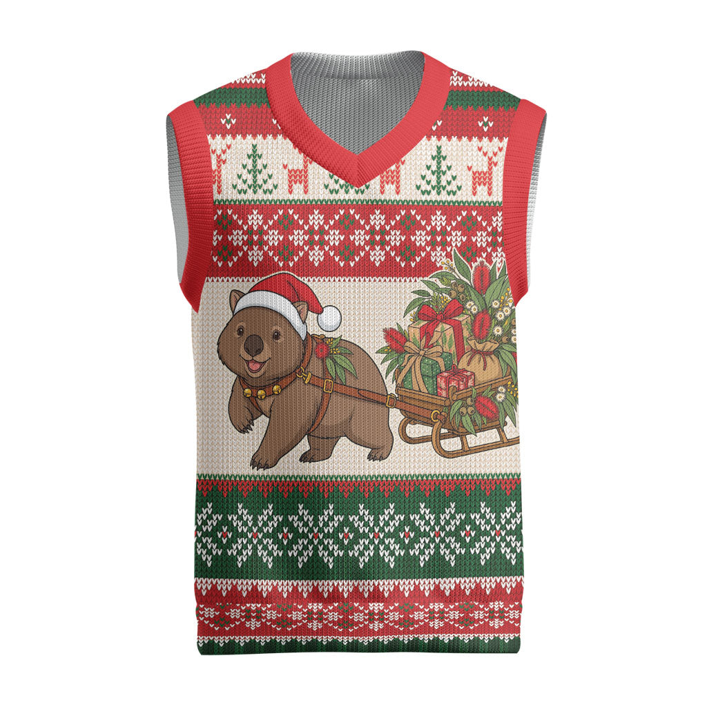 Aussie Wombat Christmas Knitted V-Neck Vest Festive Knitted Pattern Inspired