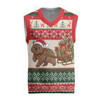 Aussie Wombat Christmas Knitted V-Neck Vest Festive Knitted Pattern Inspired