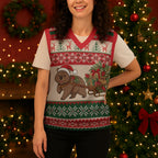 Aussie Wombat Christmas Knitted V-Neck Vest Festive Knitted Pattern Inspired