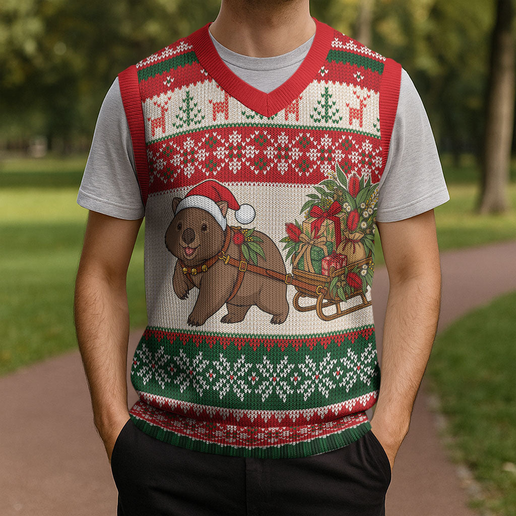 Aussie Wombat Christmas Knitted V-Neck Vest Festive Knitted Pattern Inspired