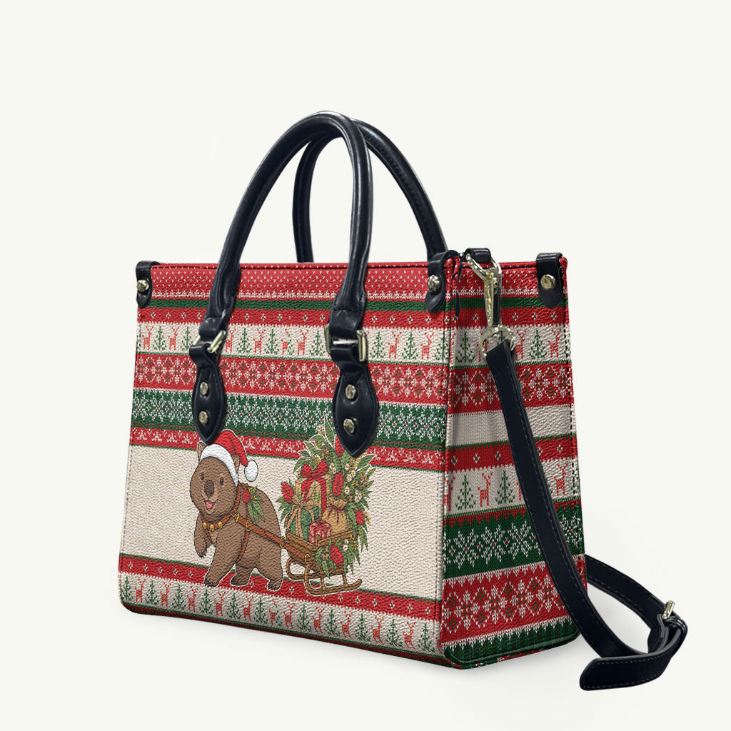 Aussie Wombat Christmas Leather Bag Festive Knitted Pattern Inspired