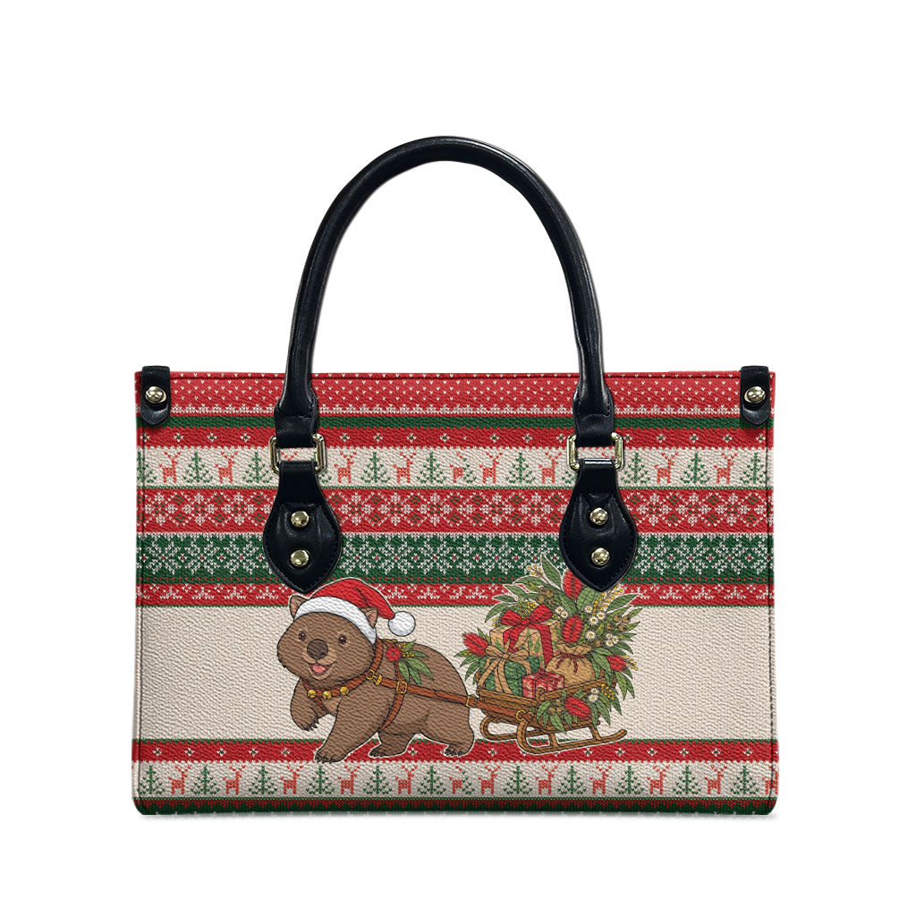Aussie Wombat Christmas Leather Bag Festive Knitted Pattern Inspired