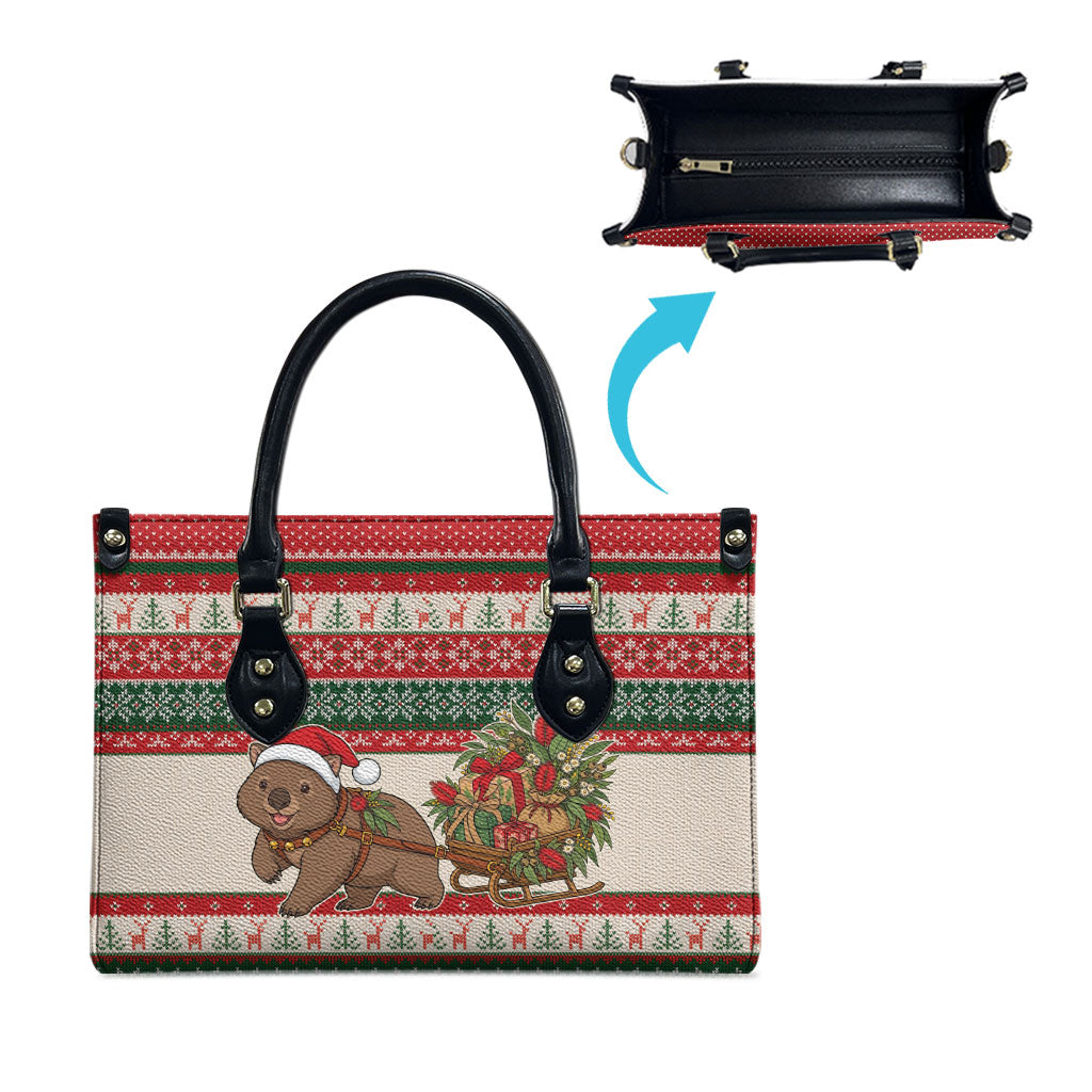 Aussie Wombat Christmas Leather Bag Festive Knitted Pattern Inspired