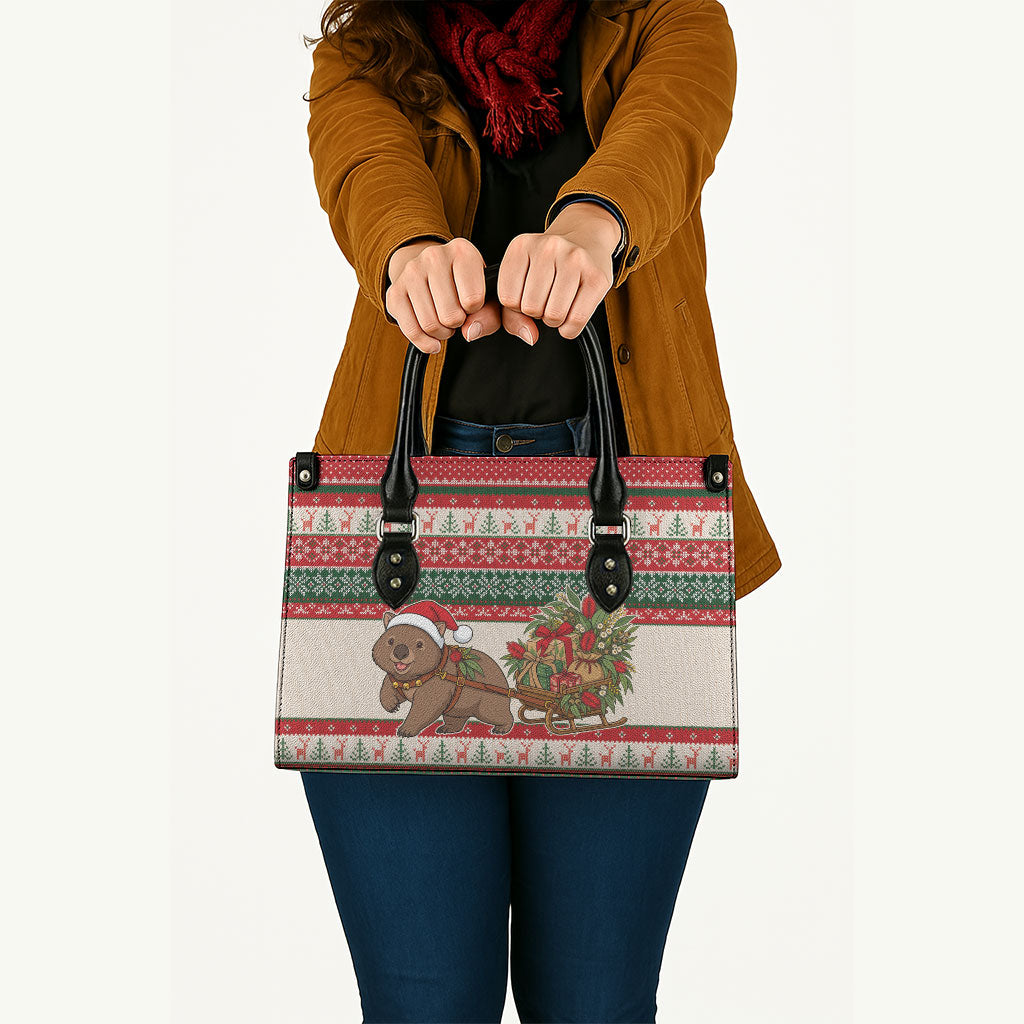 Aussie Wombat Christmas Leather Bag Festive Knitted Pattern Inspired