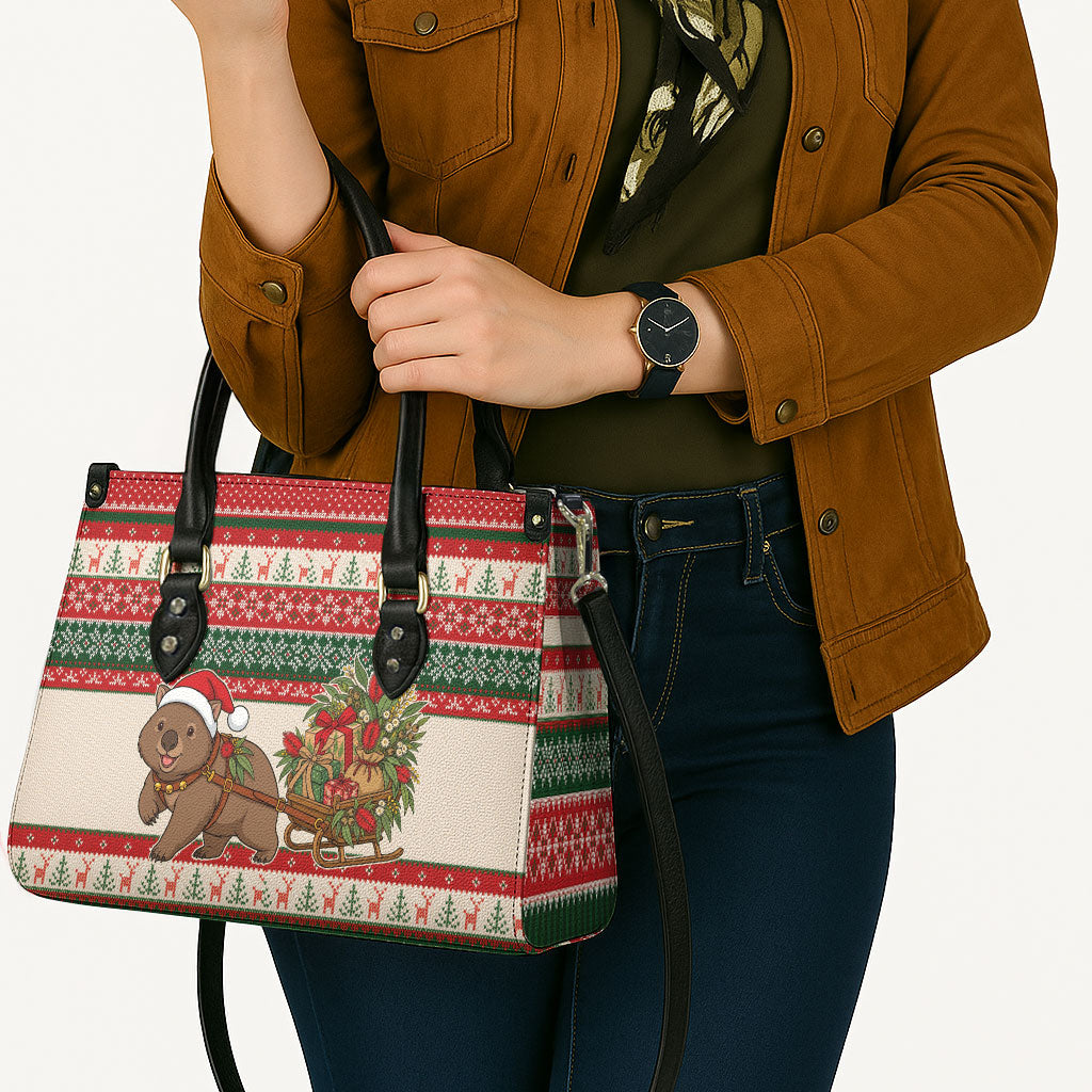 Aussie Wombat Christmas Leather Bag Festive Knitted Pattern Inspired