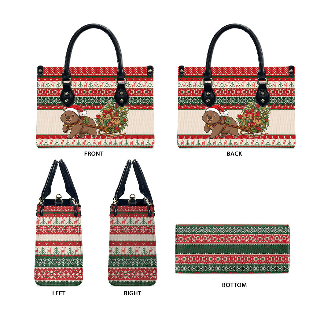 Aussie Wombat Christmas Leather Bag Festive Knitted Pattern Inspired