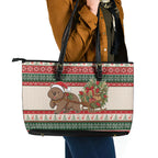 Aussie Wombat Christmas Leather Tote Bag Festive Knitted Pattern Inspired