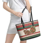 Aussie Wombat Christmas Leather Tote Bag Festive Knitted Pattern Inspired